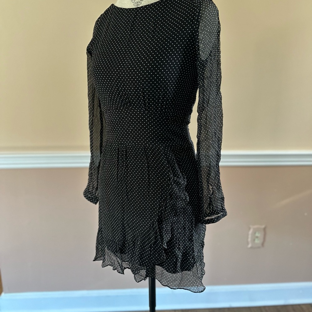 Sézane Black Silk Blend Ruffled Tiered Dress - Picture 2 of 8